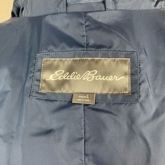 Eddie Bauer Navy Blue Trench Coat Size L EUC - Picture 8 of 9